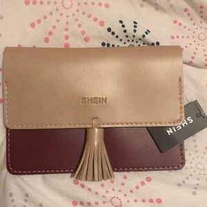 Burgundy and Beige clutch